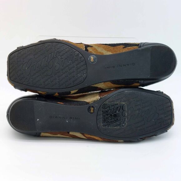 Gianni Bini Camo Haircalf Ballet Flats Women’s Sz 8M Leather Upper Buckle Studs - Picture 6 of 11